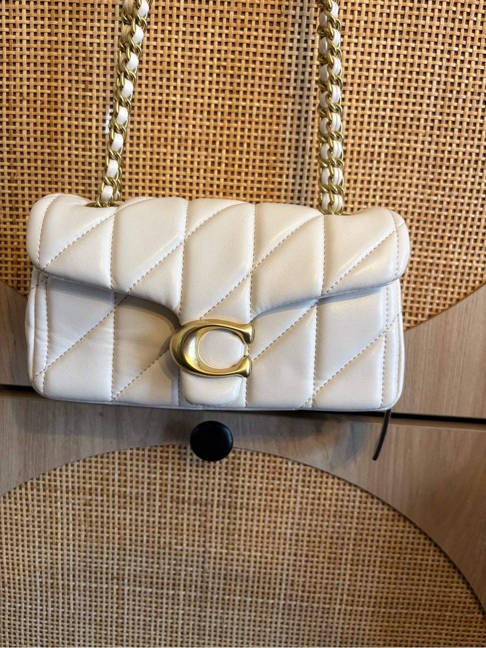Coach Tabby 20 Cream Quilted Shoulder Bag with Gold Accent
